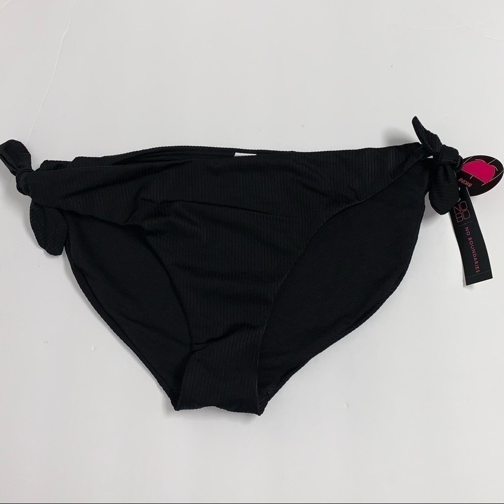 No Boundaries Black Bikini Swim Bottom Juniors L (11-13) Ties at Side Ribbed NEW